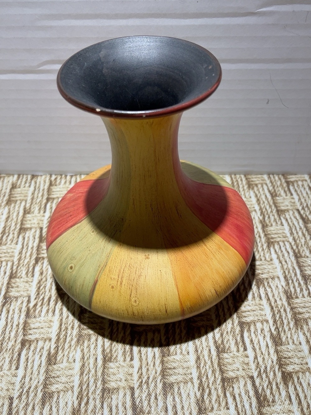 Vintage Southwestern Art Pottery Vase Pueblo Scene Textured Ceramic 5.5”